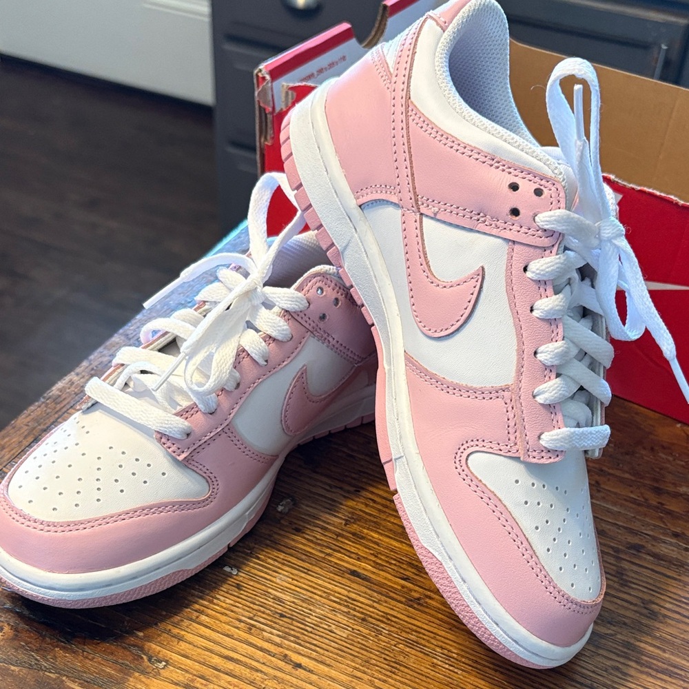 Nike Dunk Low - Pink & White 5.5 Y 7 W